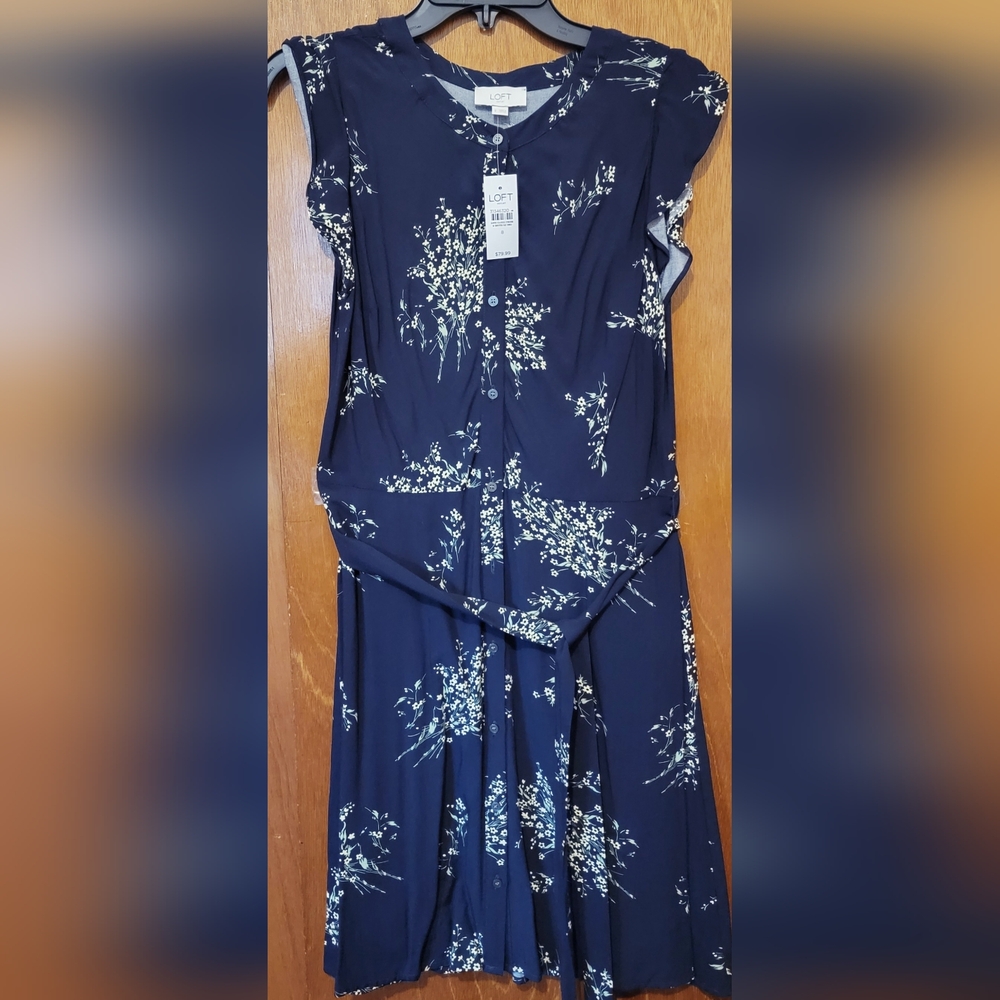 LOFT $79 Navy Blue Floral Summer Dress, Size 8